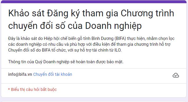 KHẢO SÁT ĐĂNG KÝ THAM GIA CHƯƠNG TRÌNH CHUYỂN ĐỔI SỐ CỦA DOANH NGHIỆP