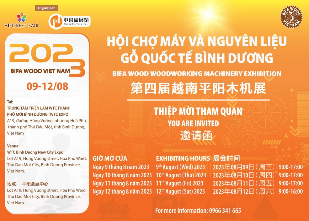 THƯ MỜI THAM QUAN HỘI CHỢ MÁY VÀ NGUYÊN LIỆU GỖ QUỐC TẾ BÌNH DƯƠNG - BIFA WOOD VIỆT NAM 2023