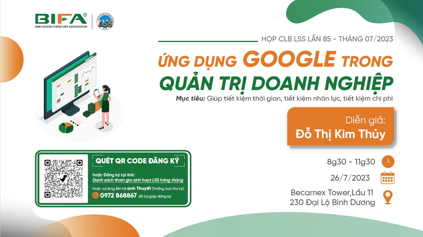 CHƯƠNG TRÌNH HỌP CLB LSS LẦN 85 - THÁNG 7/2023 - KHÓA HỌC "ỨNG DỤNG GOOGLE TRONG QUẢN TRỊ DOANH NGHIỆP"