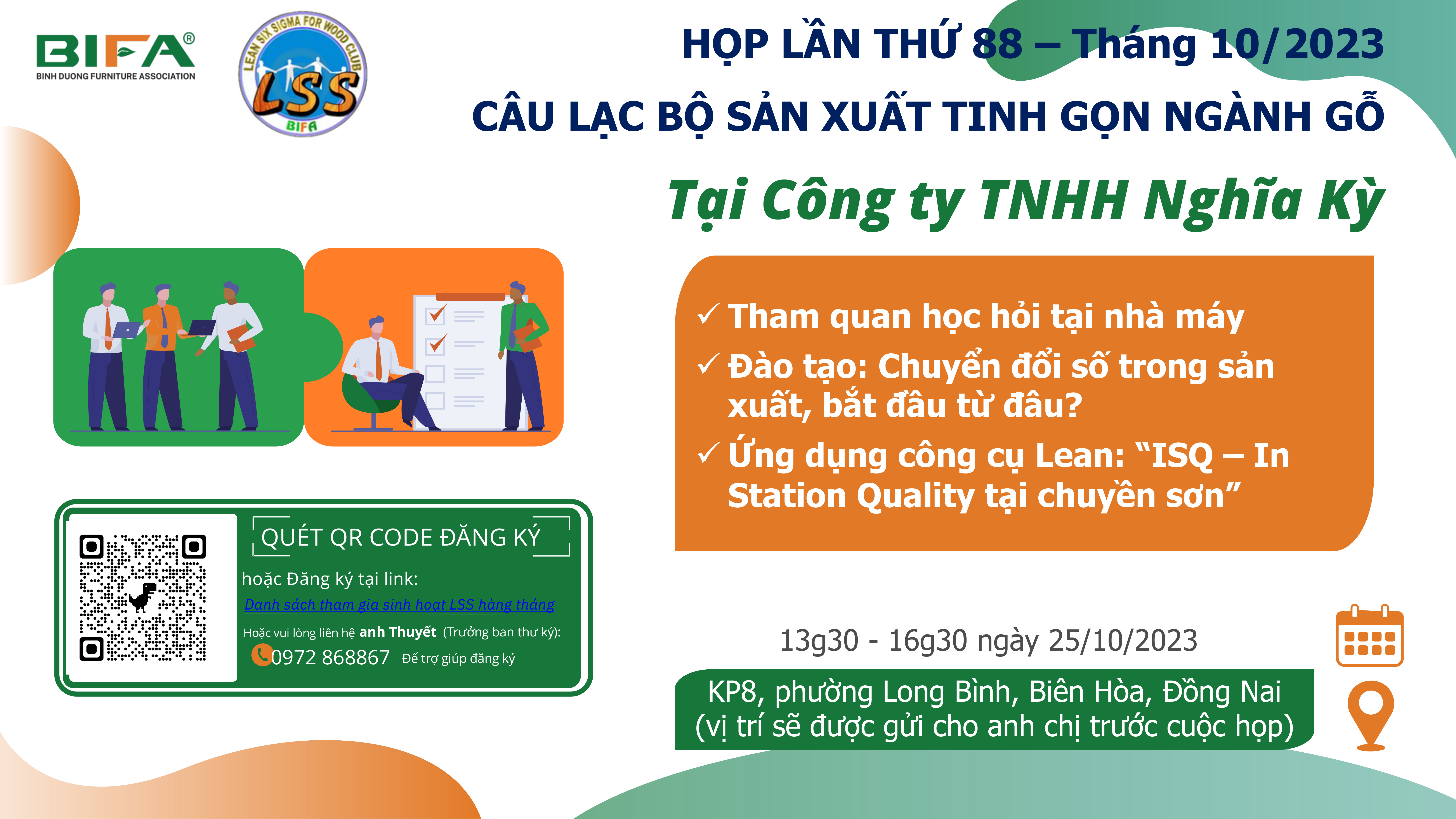 CHƯƠNG TRÌNH HỌP CLB LSS LẦN 88 - THÁNG 10/2023: CÂU LẠC BỘ SẢN XUẤT TINH GỌN NGÀNH GỖ TẠI CÔNG TY TNHH NGHĨA KỲ