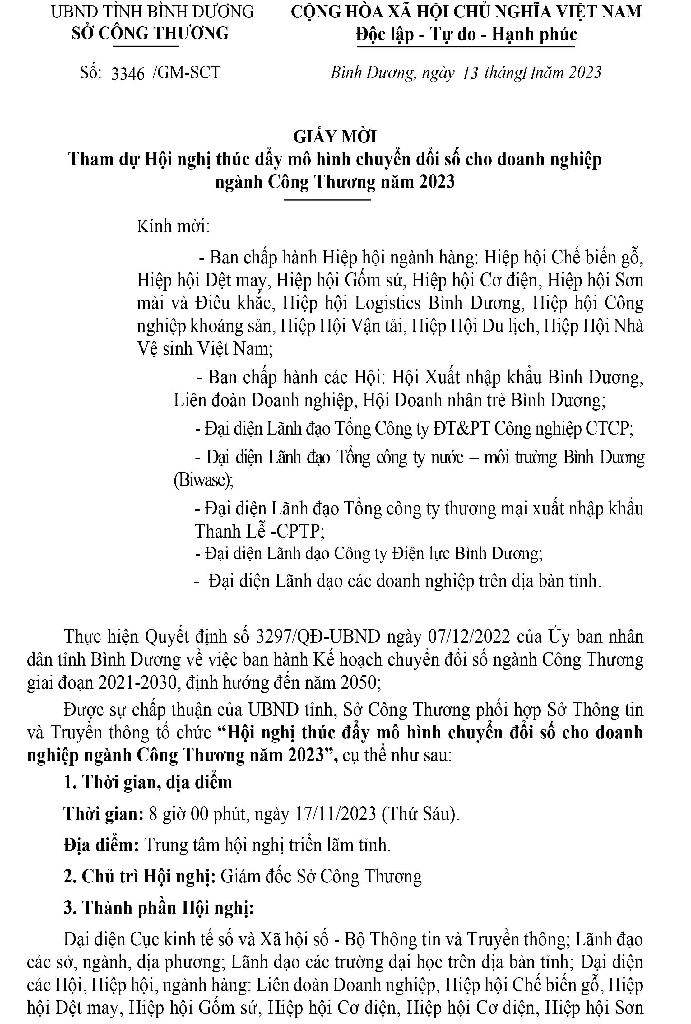 [HỖ TRỢ TRUYỀN THÔNG] THƯ MỜI THAM DỰ HỘI NGHỊ THÚC ĐẨY MÔ HÌNH CHUYỂN ĐỔI SỐ CHO DOANH NGHIỆP NGÀNH CÔNG THƯƠNG NĂM 2023