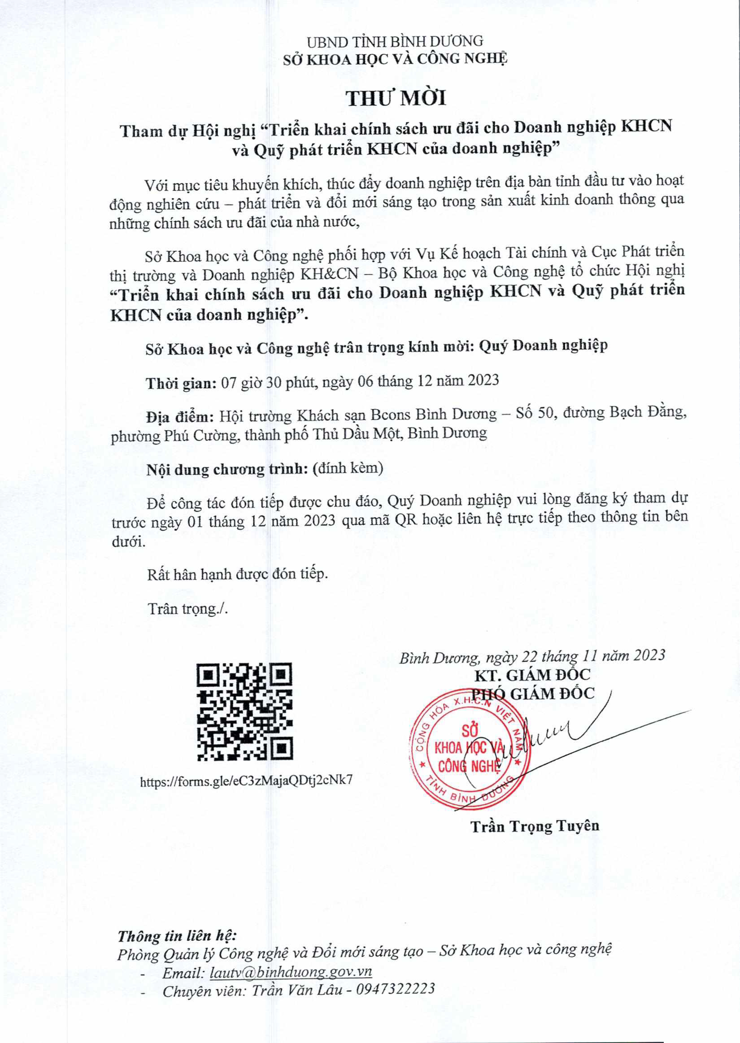[THƯ MỜI THAM DỰ] HỘI NGHỊ "TRIỂN KHAI CHÍNH SÁCH ƯU ĐÃI CHO DOANH NGHIỆP KHCN VÀ QUỸ PHÁT TRIỂN KHCN CỦA DOANH NGHIỆP"