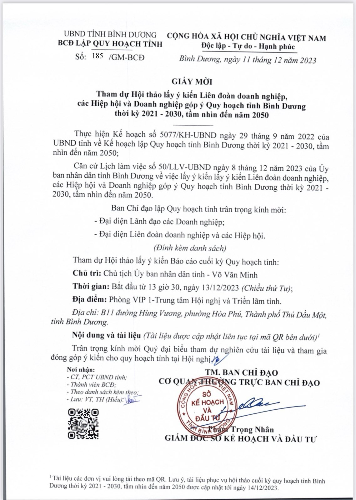 [THƯ MỜI THAM DỰ] "HỘI THẢO LẤY Ý KIẾN LIÊN ĐOÀN DOANH NGHIỆP, CÁC HIỆP HỘI VÀ DOANH NGHIỆP GÓP Ý QUY HOẠCH TỈNH BÌNH DƯƠNG THỜI KỲ 2021 - 2030, TẦM NHÌN ĐẾN NĂM 2050"