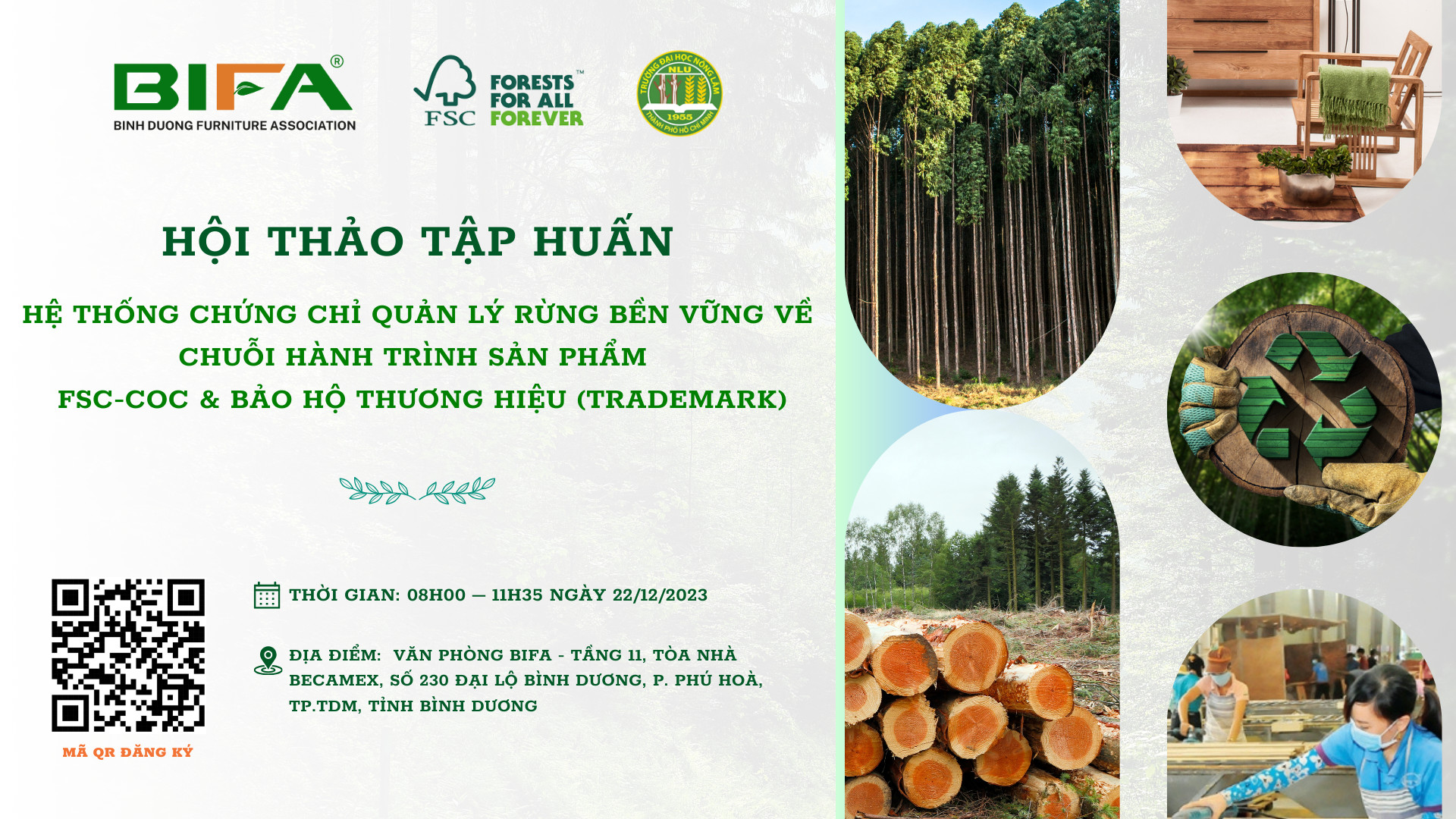 THƯ MỜI THAM DỰ "HỘI THẢO TẬP HUẤN HỆ THỐNG CHỨNG CHỈ QUẢN LÝ RỪNG BỀN VỮNG VỀ CHUỖI HÀNH TRÌNH SẢN PHẨM FSC-COC & BẢO HỘ THƯƠNG HIỆU (TRADEMARK)"