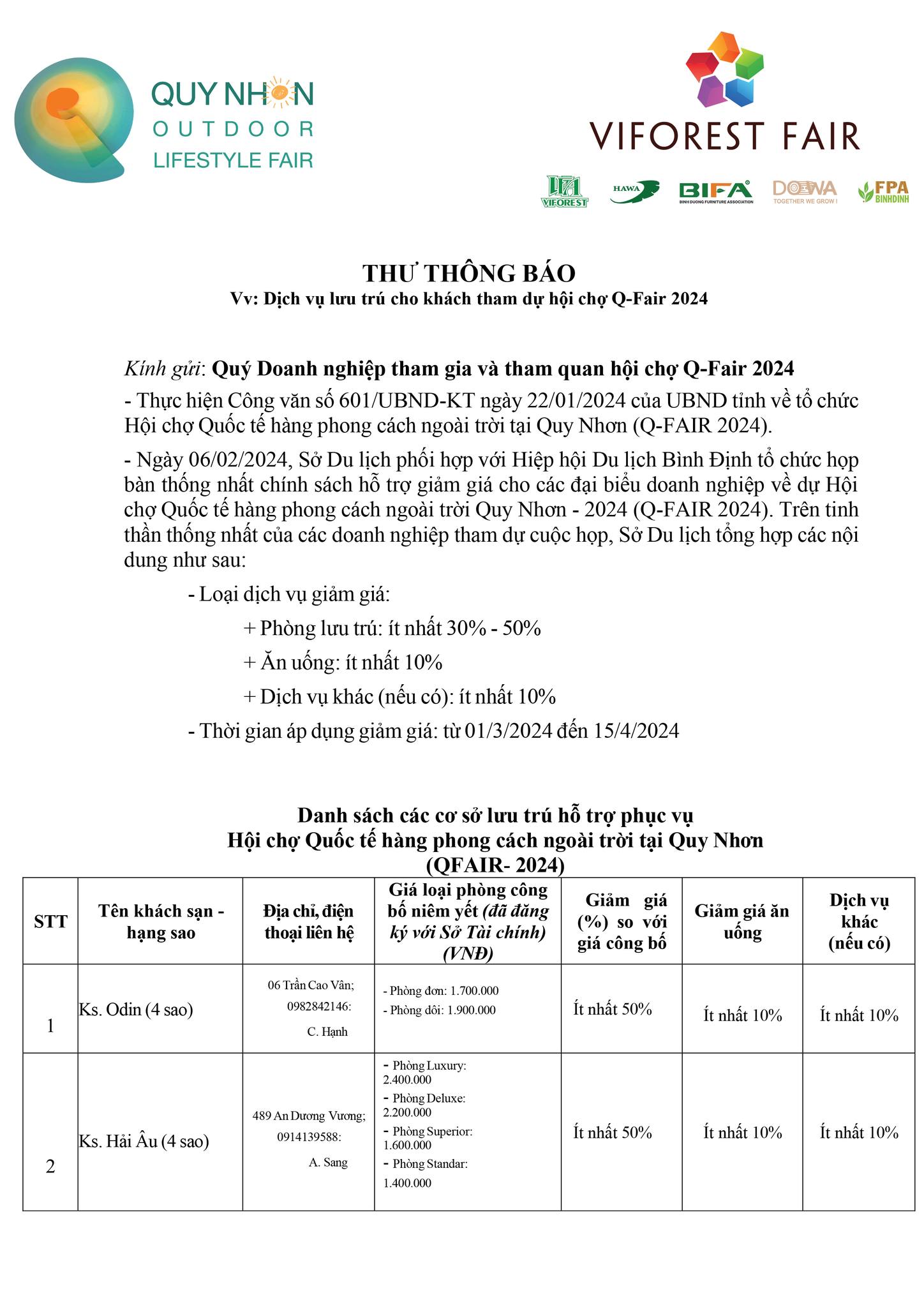 [HỘI CHỢ Q-FAIR 2024] THÔNG BÁO TỪ BAN TỔ CHỨC VỀ "CHÍNH SÁCH GIẢM GIÁ DỊCH VỤ LƯU TRÚ"